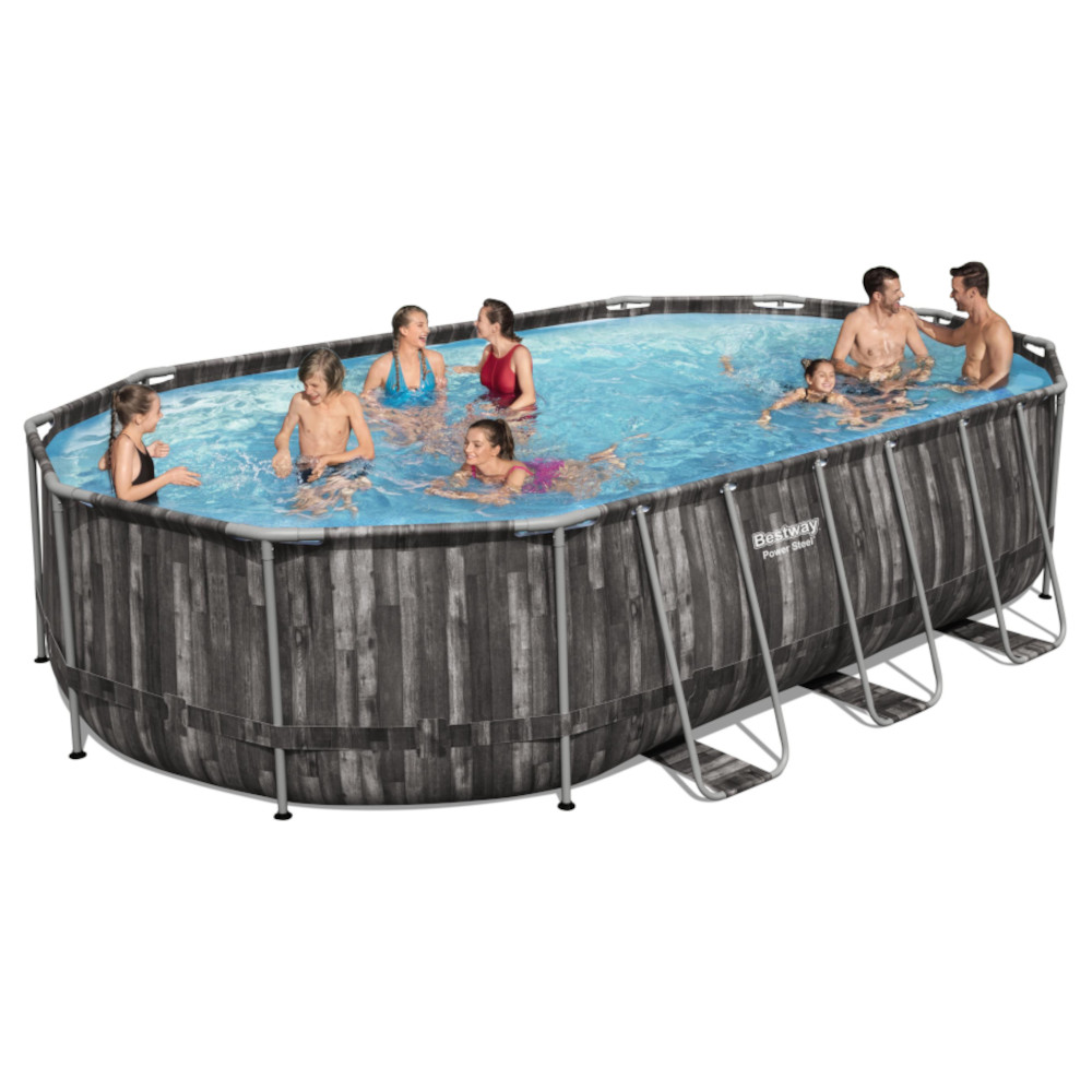 Piscina Fuori Terra Ovale Power Steel BESTWAY effetto legno - CM.610x366x122h